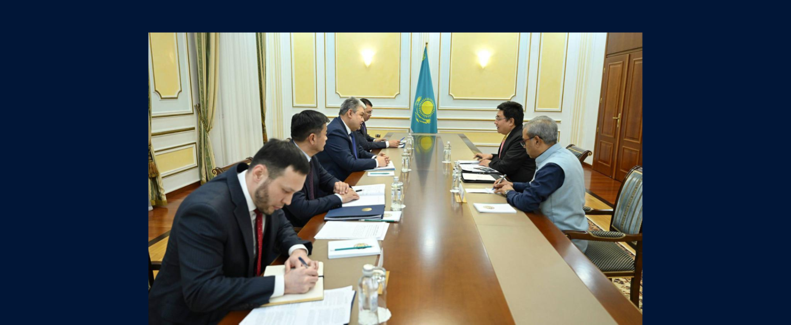 Meeting of Ambassador YK Sailas Thangal with the Foreign Minister of Kazakhstan Yermek Kosherbayev to discuss ways to further deepen Indo-Kazakh strategic partnership on February 09, 2026.