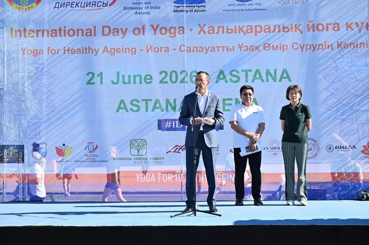 Celebration of the International Day of Yoga 2026 at the forecourt of the Astana Arena Stadium, Astana on June 21, 2026