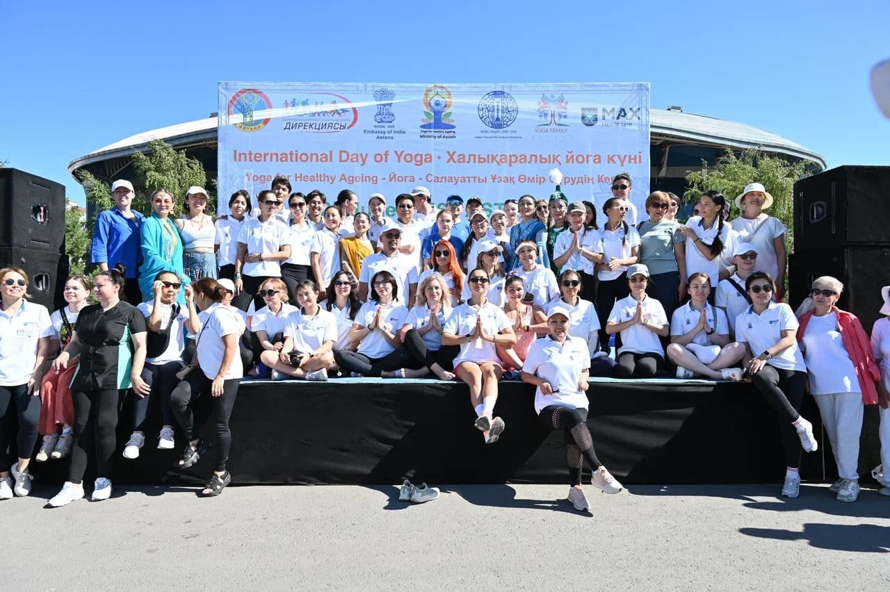 Celebration of the International Day of Yoga 2026 at the forecourt of the Astana Arena Stadium, Astana on June 21, 2026