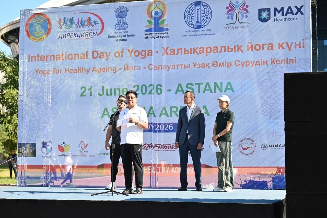 Celebration of the International Day of Yoga 2026 at the forecourt of the Astana Arena Stadium, Astana on June 21, 2026
