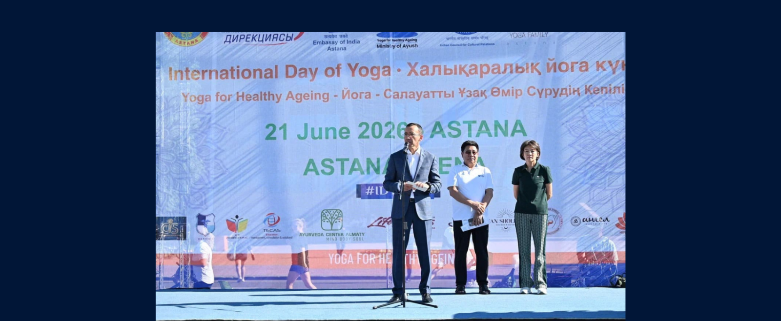 Celebration of the International Day of Yoga 2026 at the forecourt of the Astana Arena Stadium, Astana on June 21, 2026