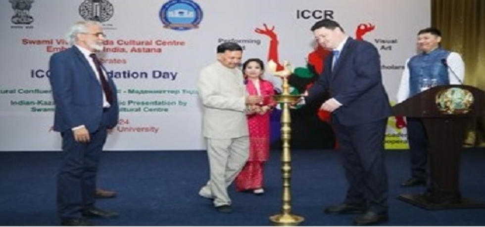 The grandeur of the 75th ICCR Foundation Day was celebrated at Astana Medical University with dignitaries  Ambassador Dr T V Nagendra Prasad   and   Mr Kamalzhan Nadyrov,  Chairman of the Board and Rector of the AMU.